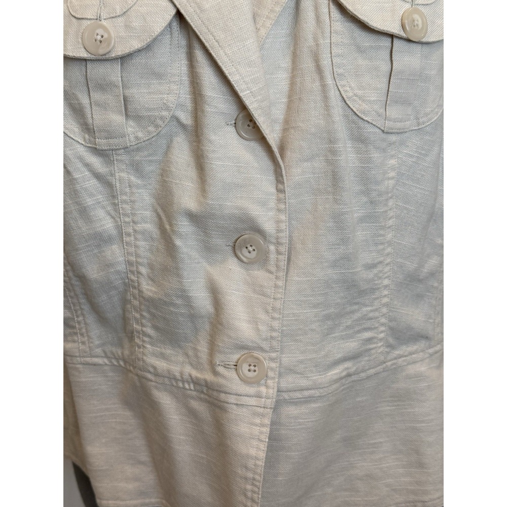Blazer 20W Beige Linen Lined 3-Button Jacket Decorative Pockets PTP 25" - Picture 2 of 11